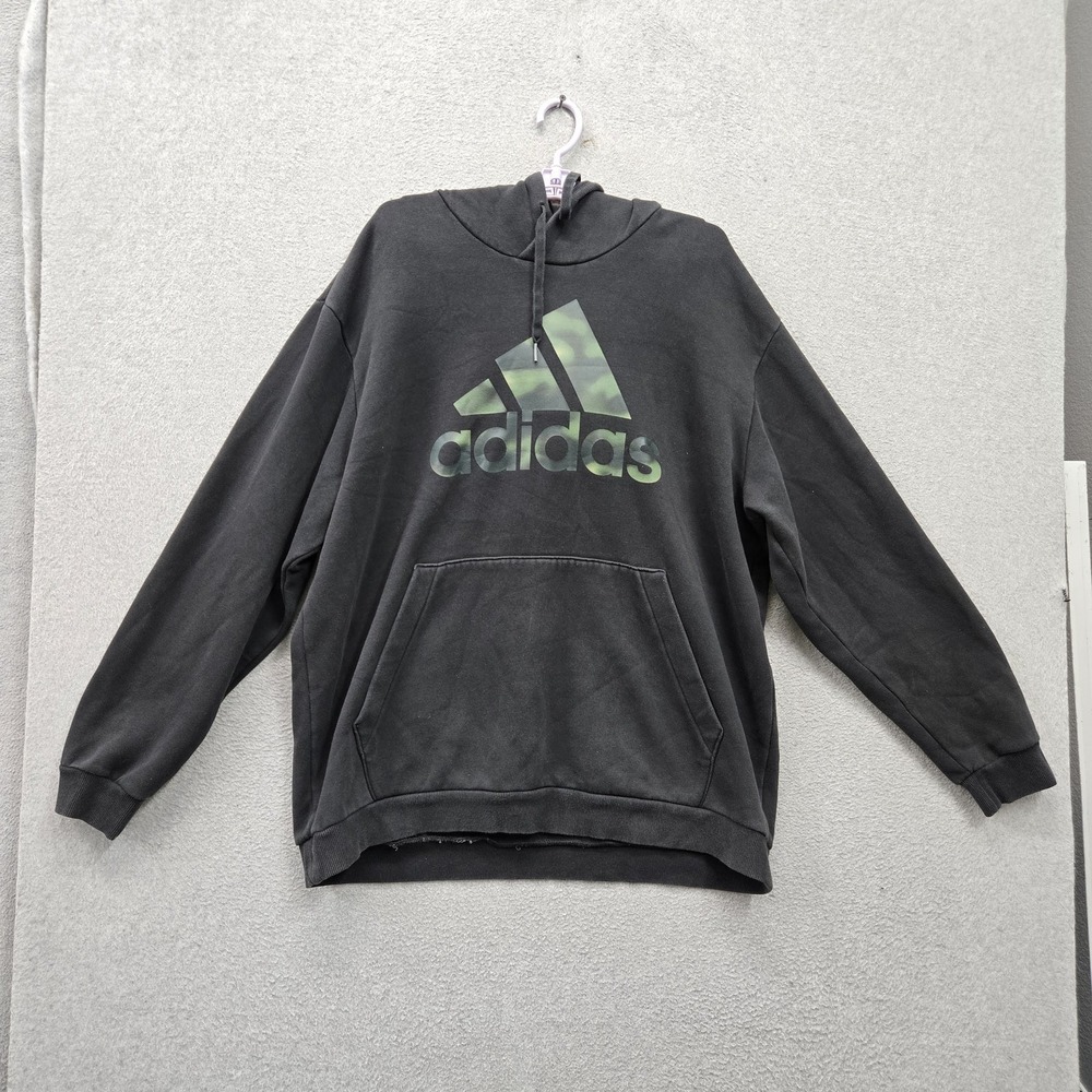 Adidas Men Hoodie XL Black‎ Fleece Activewear Hooded Pockets